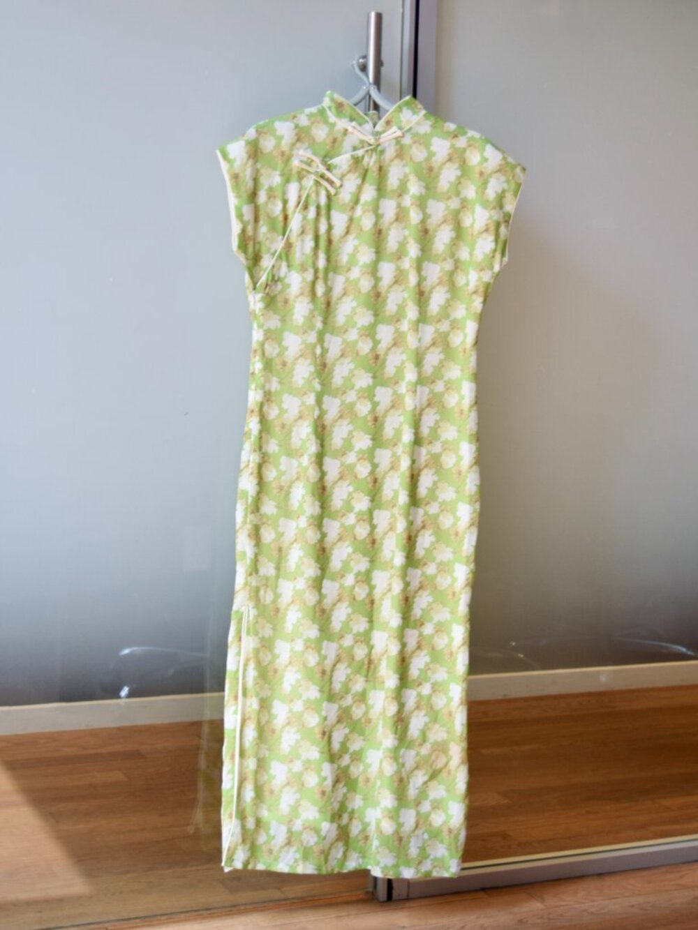Green White Flora Printed Qipao Long Dress - Chinese Traditional Cheongsam